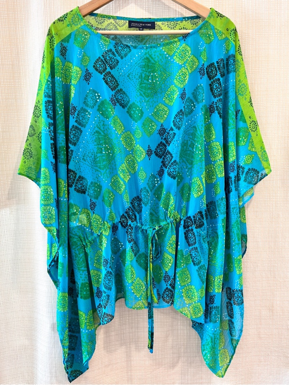 Jones New York Boho Fairy Sheer Mesh Beach Cover Up Tunic Vibrant Bold Festival